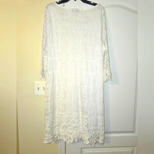 White 3/4 length sleeve,  crochet with white under lining